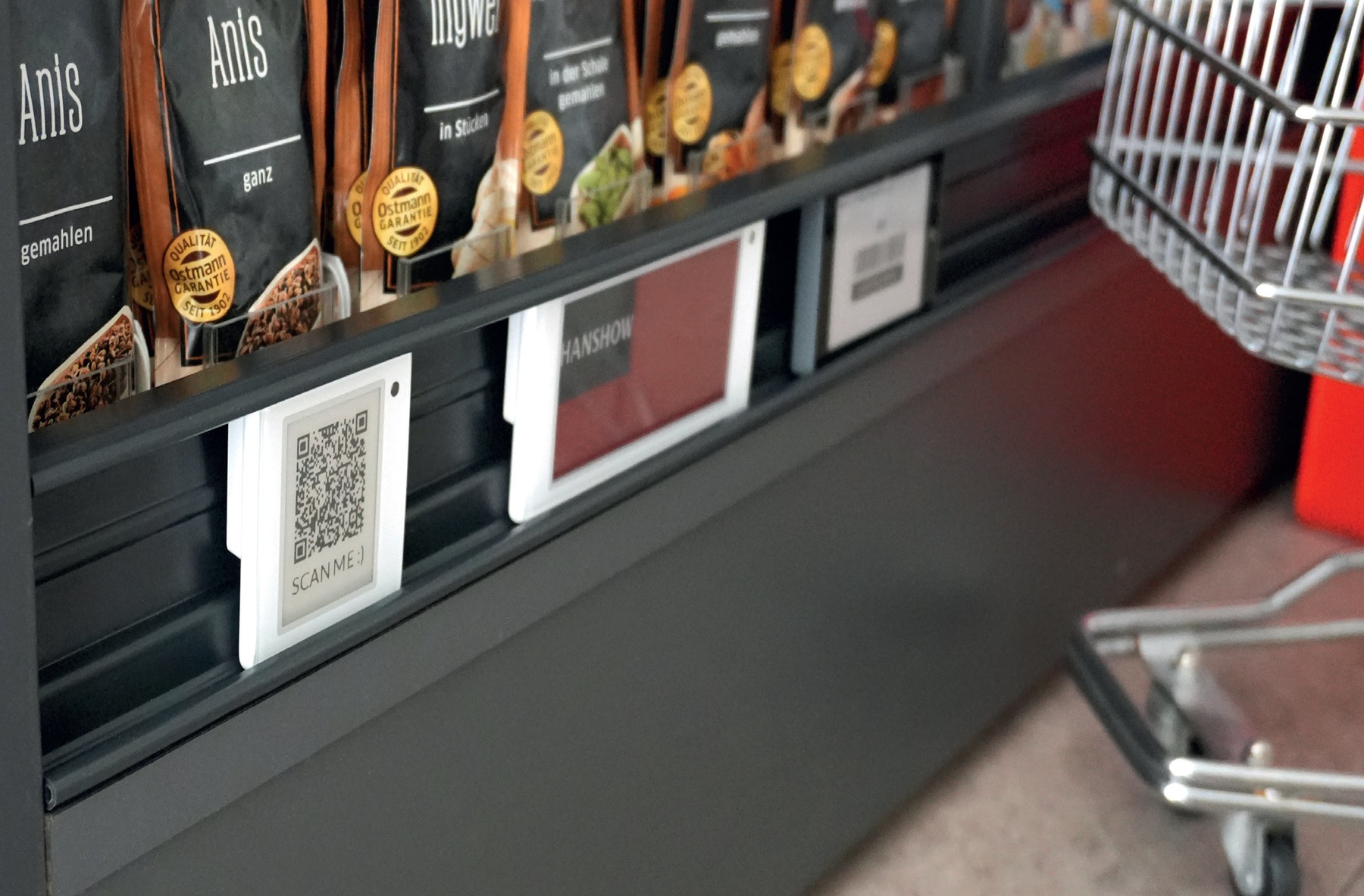 ESL BumperRail from POS Tuning protecting electronic shelf labels on gondola rail